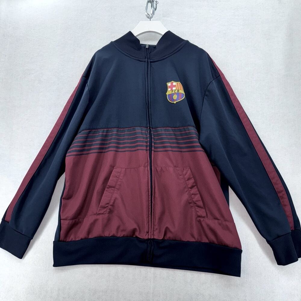 FCB Barcelona Soccer Warmup Jacket Windbreaker Navy & Burgundy Striped size XL